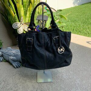Michael Kors Brooksville Black Leather Dual Handles Satchel Bag Purse